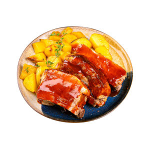 Печени свински ребра поднесени с печени картофки